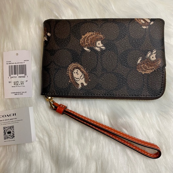 Coach Bags Coach Corner Zip Wristlet In Signature Canvas Hedgehog